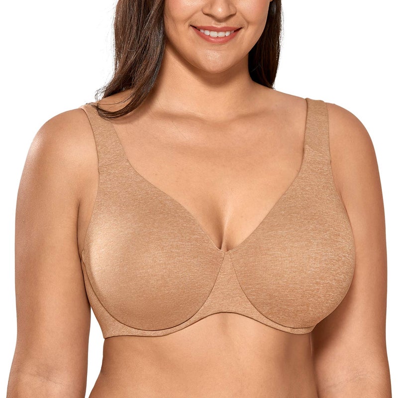DELIMIRA Minimizer Bras for Women Full Coverage Plus Size Underwire Unlined Supportive Seamless Bra Chanterelle 36DD - Image 1